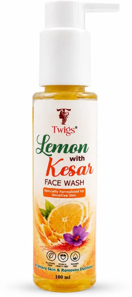 TWIGS Lemon with Kesar  for Sensitive Skin | Brightening Face Cleanser with Lemon & Kesar Extracts | Removes Dirt, Oil & Dullness Face Wash (100 ml)