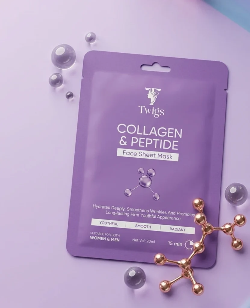 TWIGS Collagen & Peptide Face Sheet Mask | Hydrating ,Glowing, Smooth & Youthful Skin (20 ml)x`